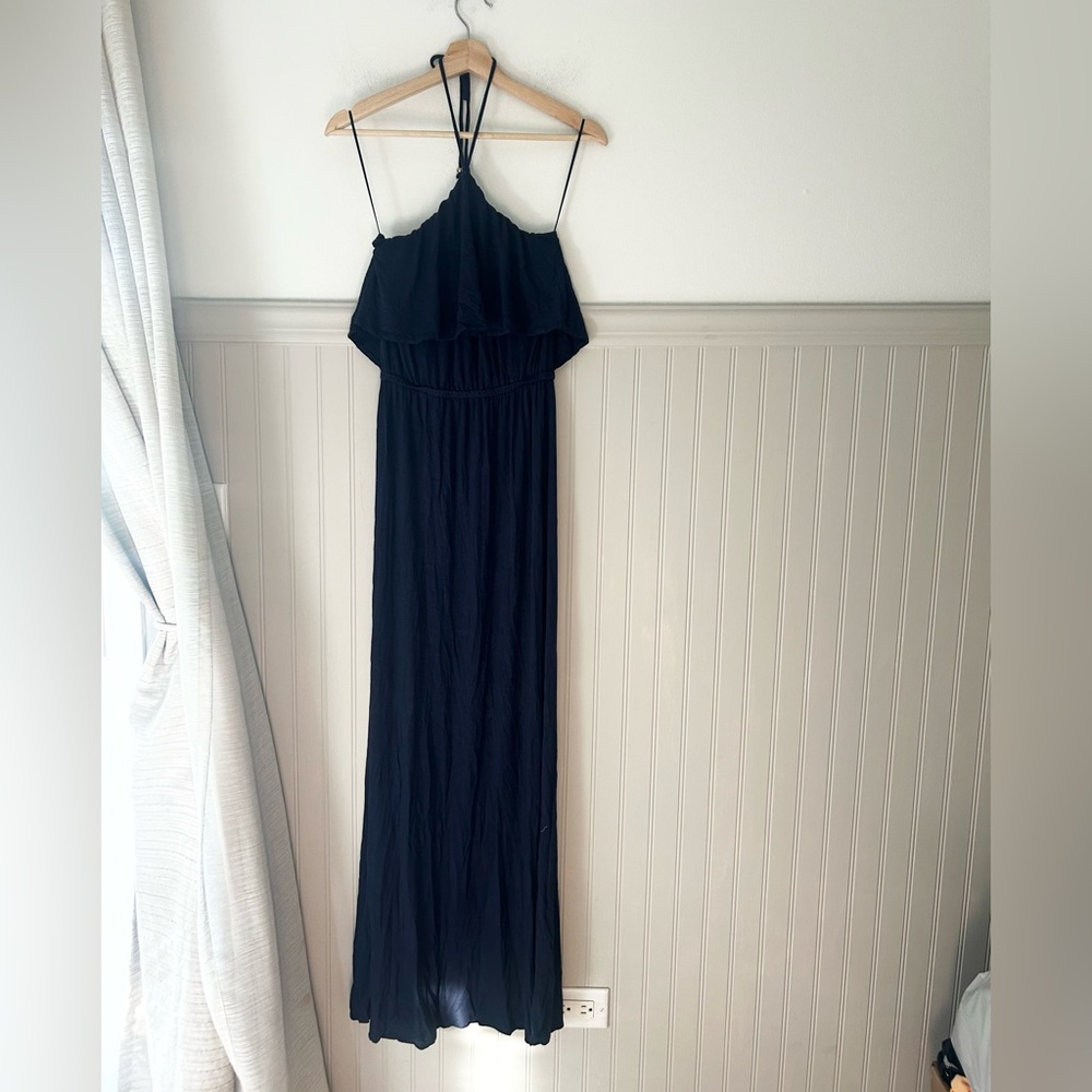 Southern Tide XS Halter Tie Dark Blue Tiered Maxi Dress